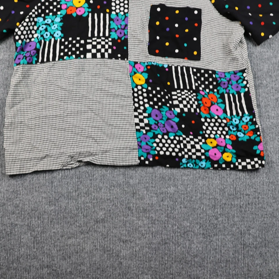 Camisa deportiva vintage Liz Baker para mujer 18W negra retazos lunares florales años 90 Foto 4 de 4