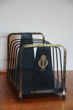 Vintage Mid Century Black Gold Metal Record Magazine Rack Holder 12" MCM