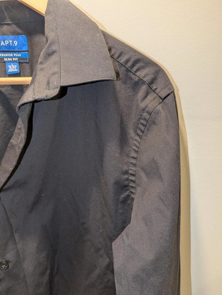 Apt. 9 Premier Flex Mens Dress Shirt Black Slim Fit Collared L 16-16.5 36/37 - Image 3 of 4