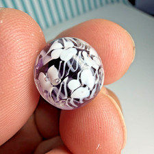 Sweet Ditsy Marble 5/8" Handmade Glass White Flower Purple Base Stand