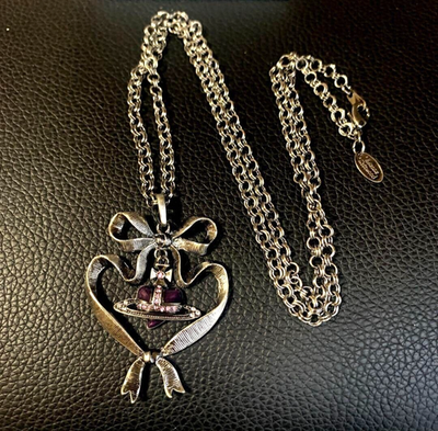 Vivienne Westwood Ribbon Heart Orb Necklace Gunmetal Black with