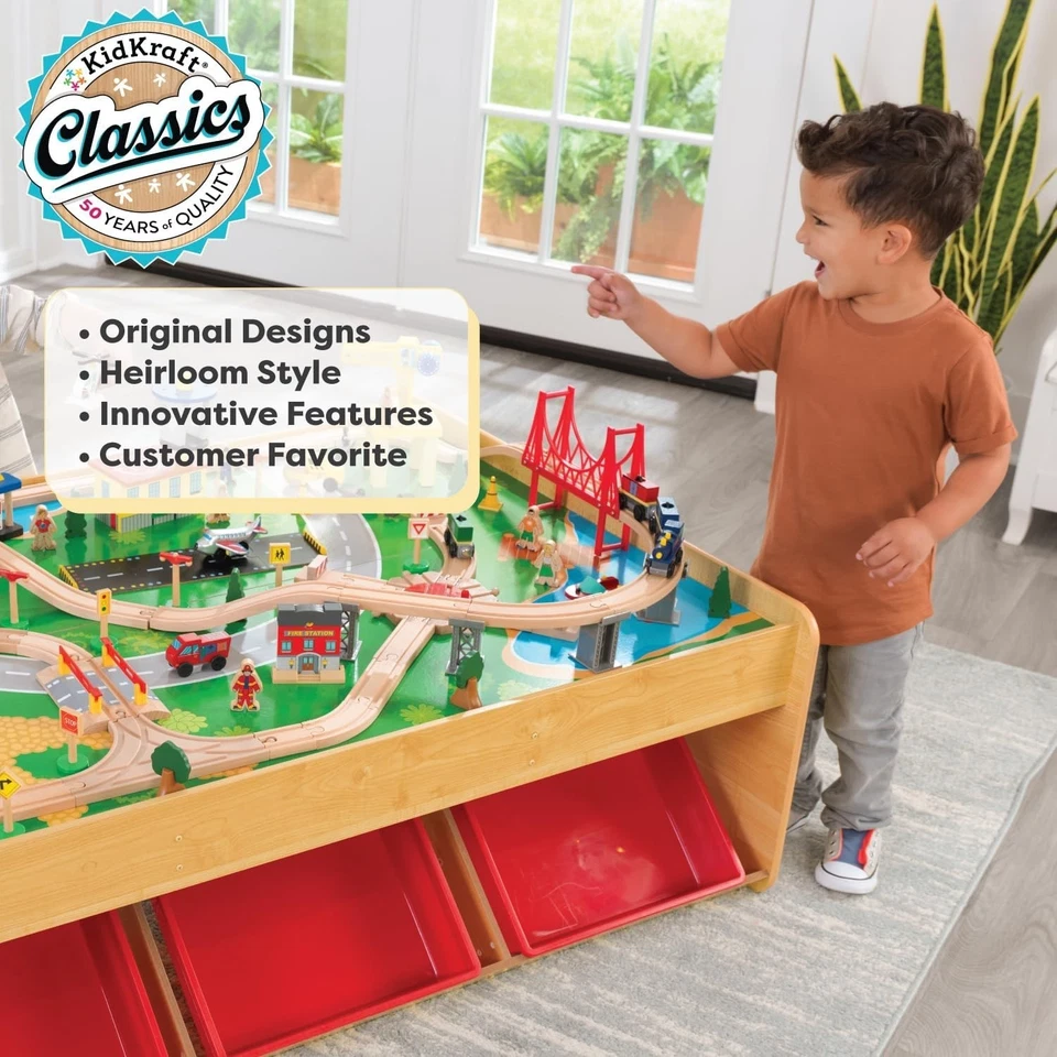 Kid's Wood Play Railway Train Table Set 120 Pc Brio Thomas & Friends Compatible - Image 2 of 4
