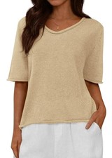  Sweaters for Women 2026 Summer Oversized Half Short Sleeve XX-Large Beige