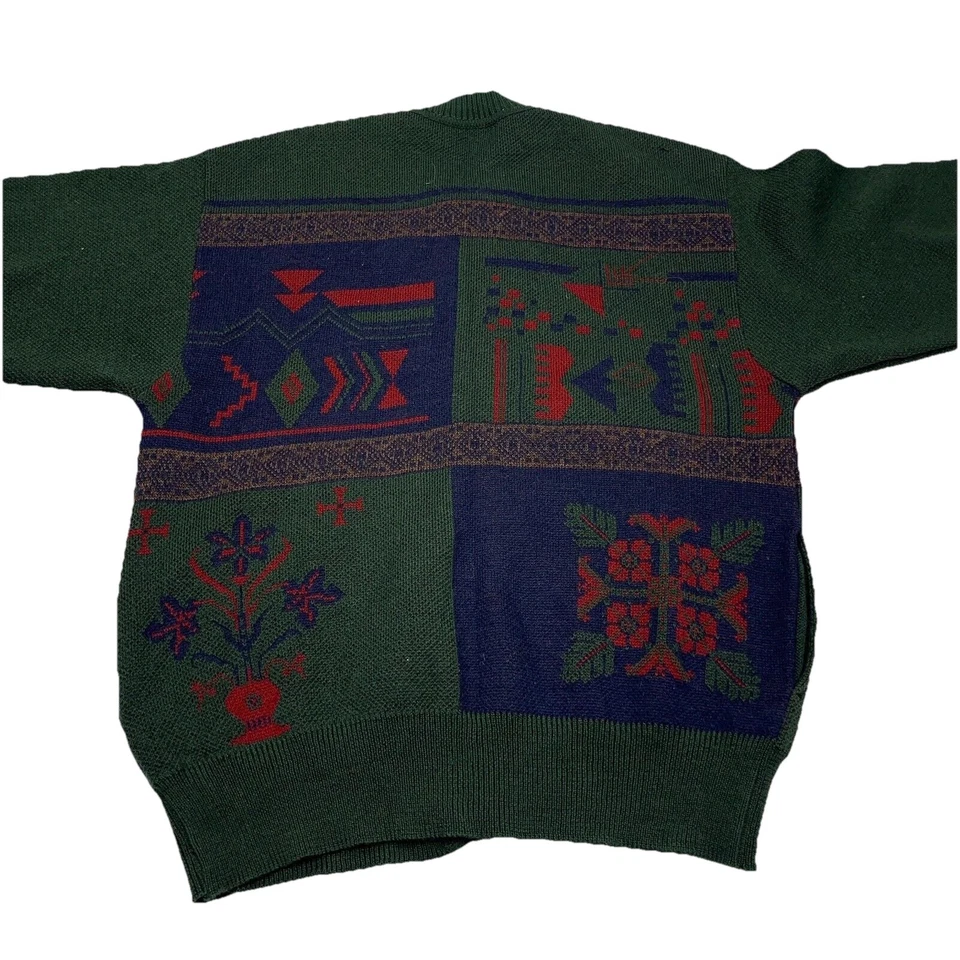 Suéter Giesswein Hombres Mediano Verde Azul Cárdigan Lana Azteca Colorblock Adulto * Foto 2 de 4