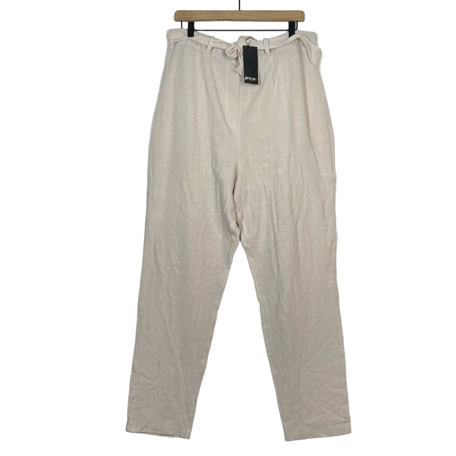 NEW Nasty Gal Tie to Behave Linen Pants Plus Size 16 Beige Cream Light Summer