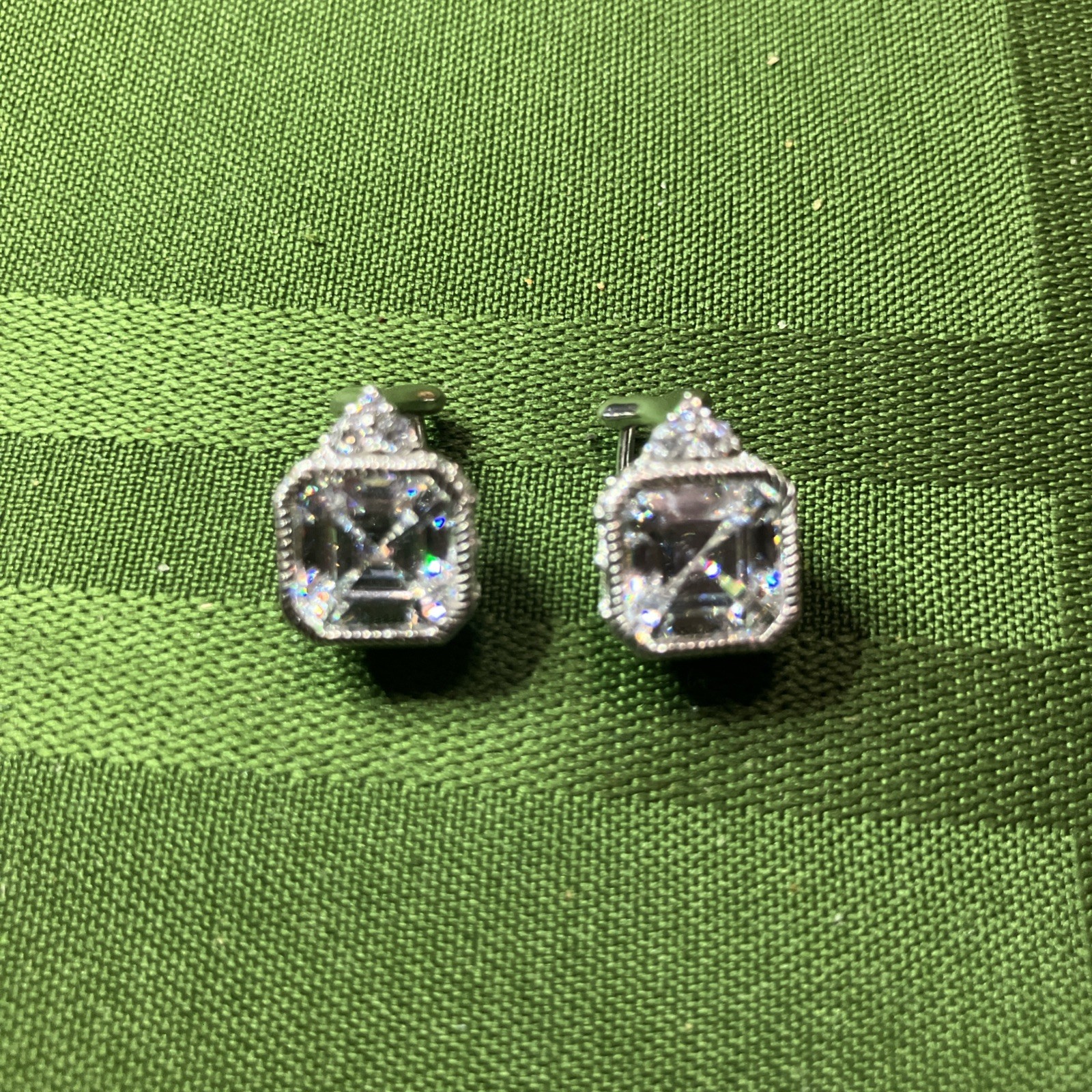 Judith Ripka Sterling Silver Estate Diamonique Square Earrings