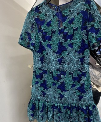 trina turk green lace dress Blue/Green Floral Mini Round Neck Lined Size 4 Prom dress