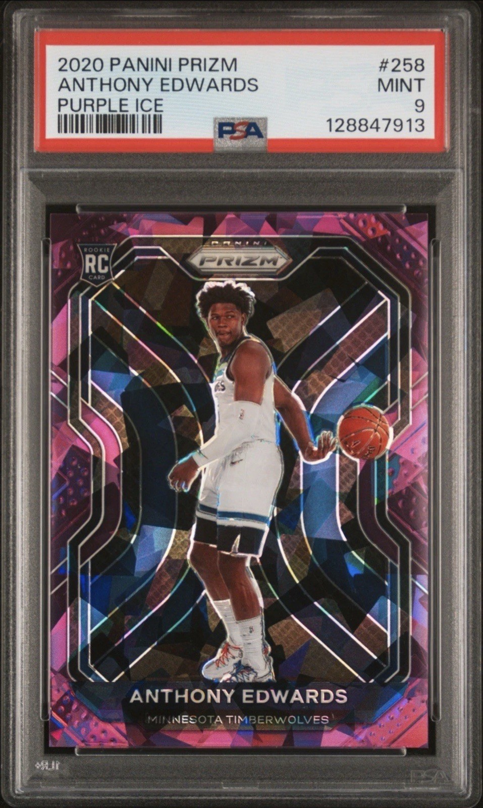 2020-21 Panini Prizm ANTHONY EDWARDS ROOKIE PURPLE ICE PRIZM /175 PSA 9 MINT