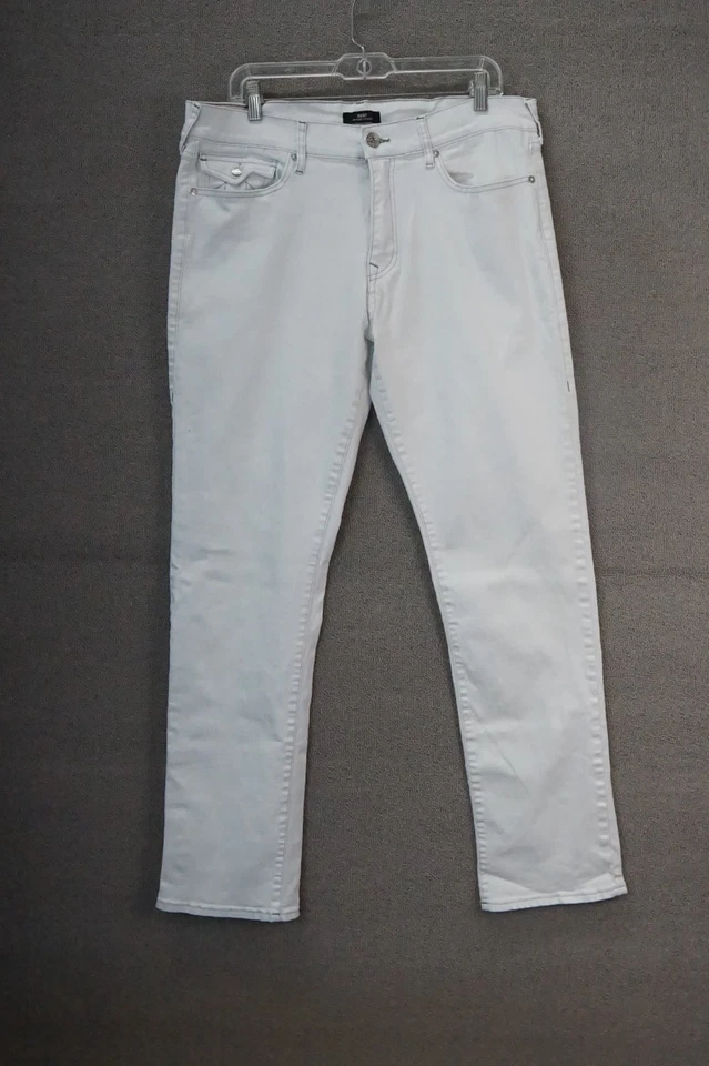 True Religion Jeans Mens 36x32 Ricky Relaxed Straight Big T Flap White Denim - Image 2 of 4