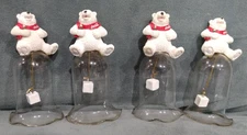 4 COCA-COLA BELL POLAR BEAR SWEATER COKE GLASS COLLECTIBLE KNICK KNACK CC SHELF