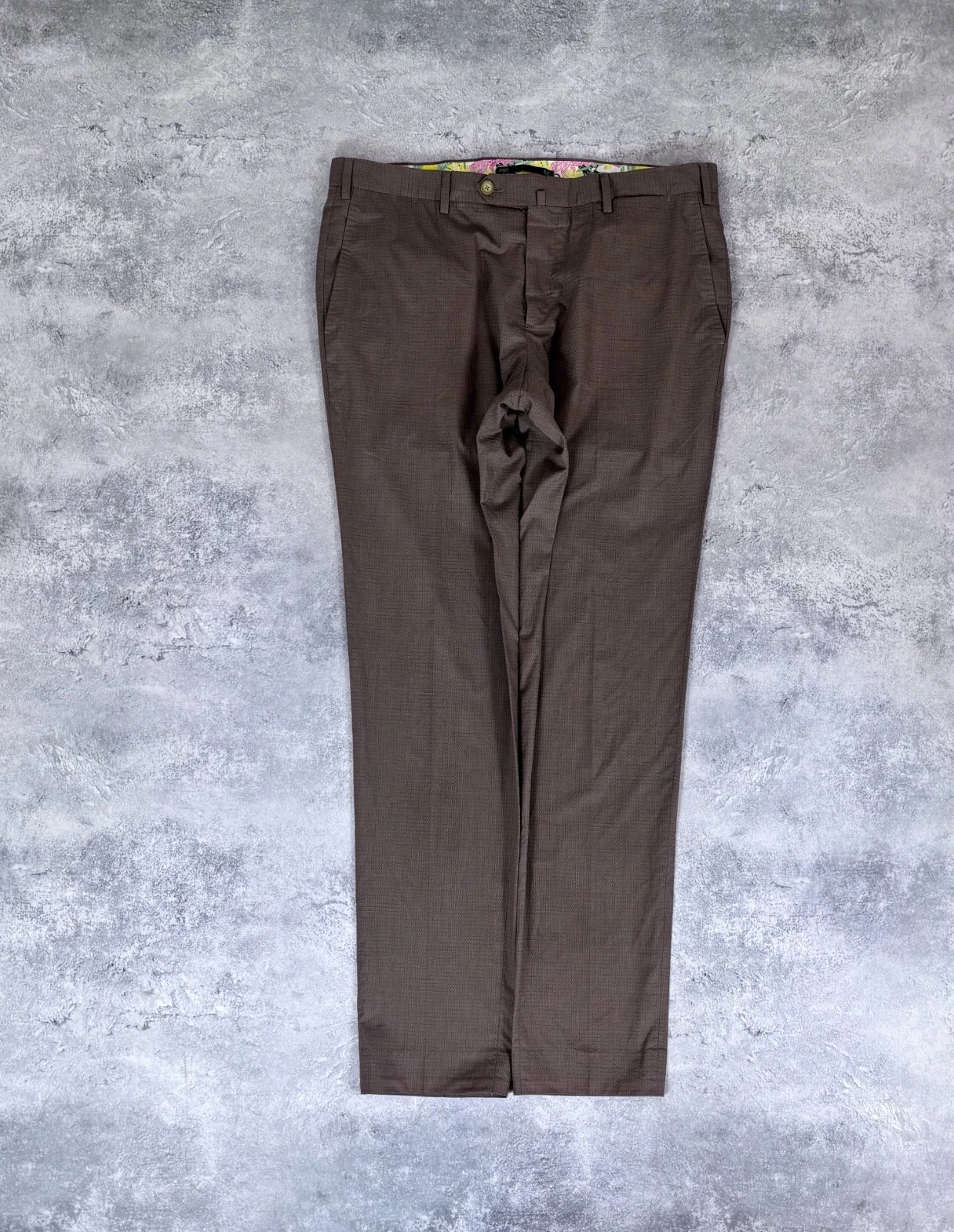 PT01 Men’s Brown Pants Trousers Evo Fit Stretch Cotton Micro Check EU52 / US36