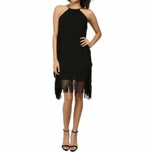 Michael Kors Fringed Draped Halter Dress Black Size S 