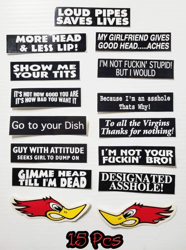 15 BLACK & WHITE FUNNY MOTORCYCLE HELMET BIKER VINYL STICKERS Style#3