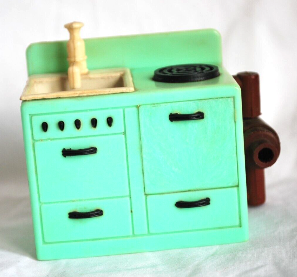 DOLLS HOUSE FURNITURE VINTAGE KITCHEN DRESSER, FRIDGE & OVEN / SINK