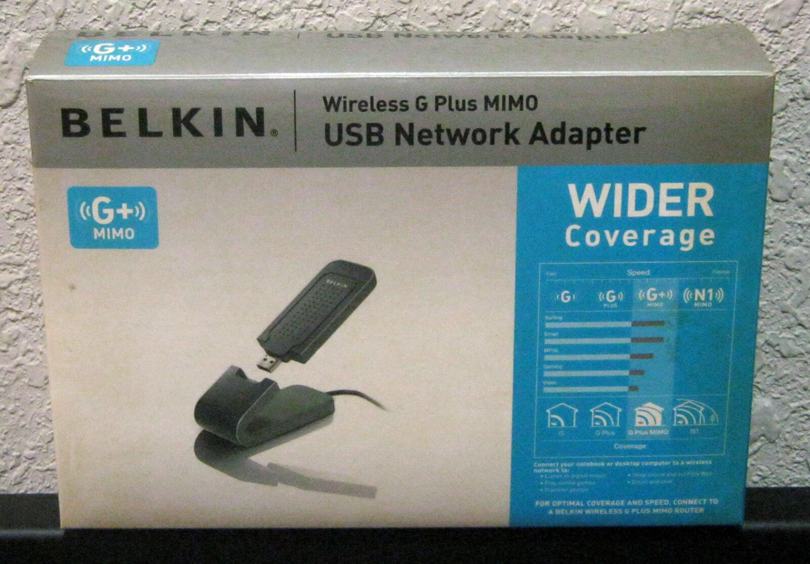 BELKIN WIRELESS G PLUS MIMO F5D9050 USB NETWORK ADAPTER FREE SHIPPING