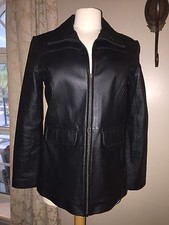 Forenza Black Genuine Leather Jacket/coat Womens Size 8•zip Front