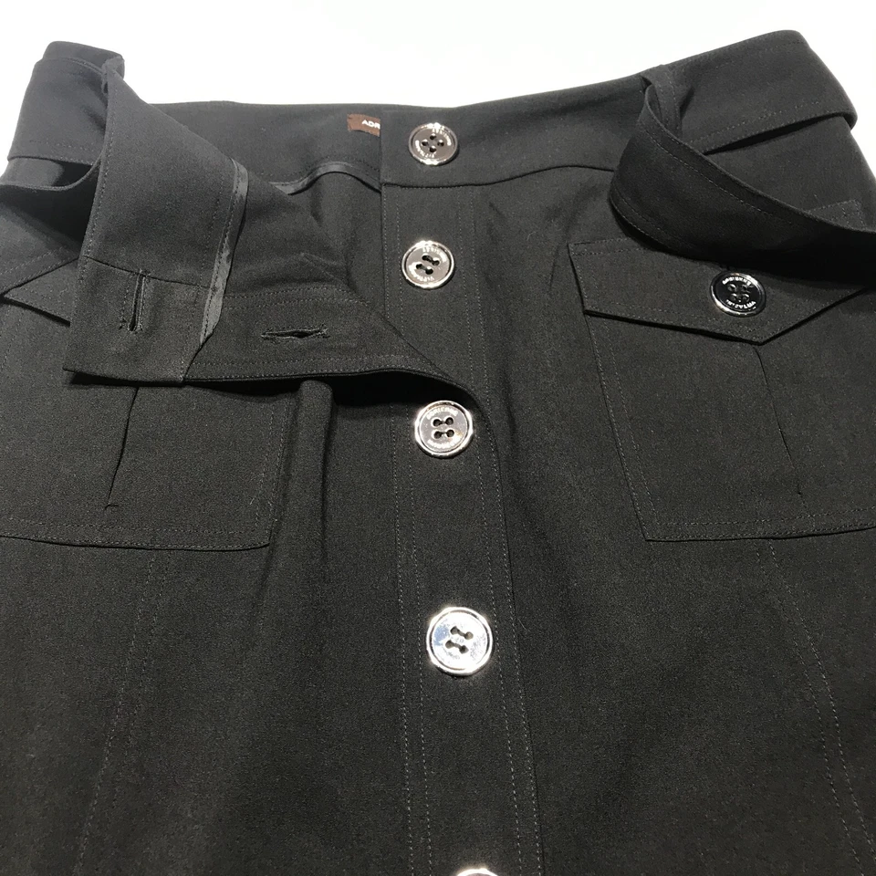 Falda Adrienne Vittadini Mujer Talla 10 Negra Cinturón Frontal Botón Lápiz Elastizada Foto 4 de 4