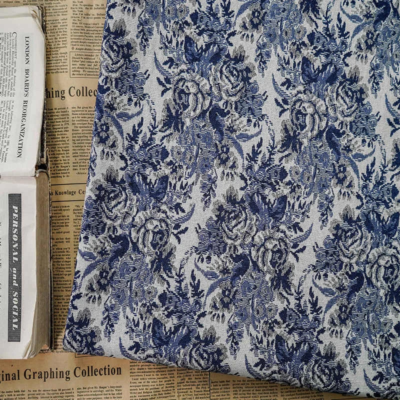 Tapiz de jacquard francés vintage rosa azul y blanco tapizado tela interior  Foto 4 de 4