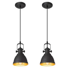 Modern Pendant Light, Set of 2 Hanging Light Fixtures, Black Pendant Lighting...