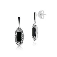 Sterlingsilber Art Oval Onyx, Markasit & Schwarz Emaille OhrhäNger