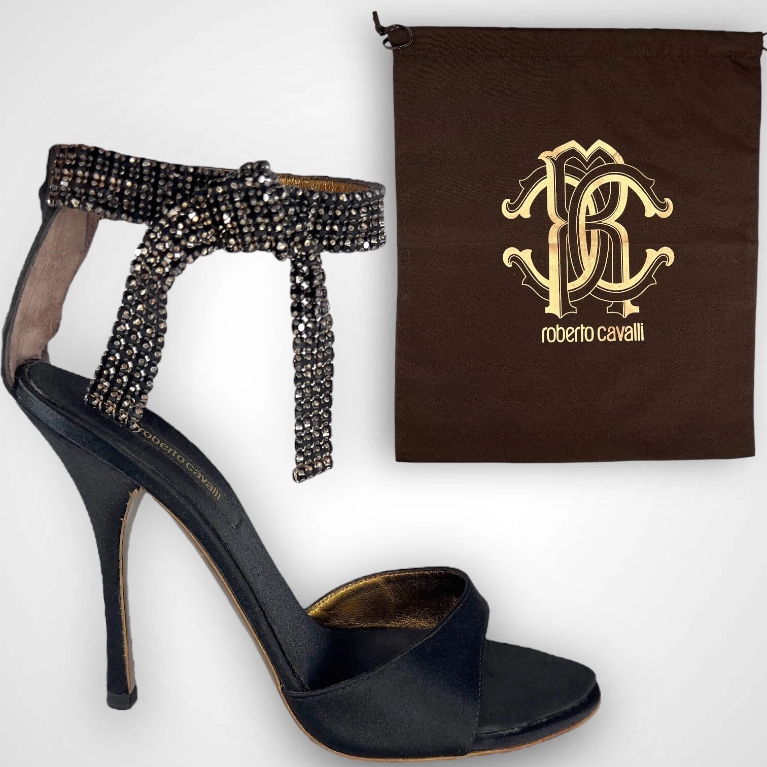 RARE talons aiguilles en cristal Roberto Cavalli ornés gemmes arc noir   37,5
