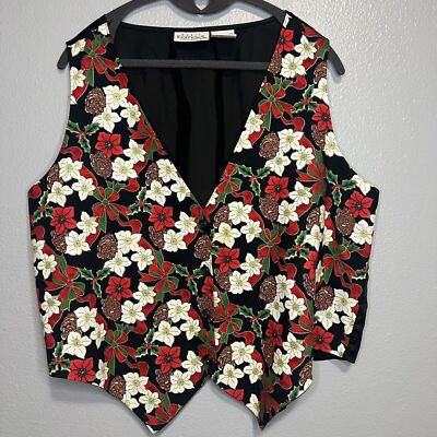 Vintage Basic Editions Christmas Vest Adult L Poinsettia Holiday Festive Party