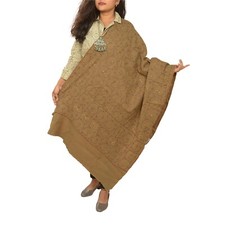 Sanskriti Vintage Brown Pure Woolen Shawl Hand Embroidered Suzani Stole Scarf