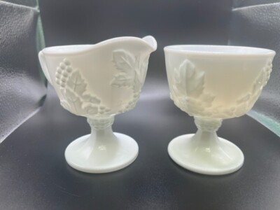 INDIANA GLASS HARVEST GRAPE PATTERN PEDISTOL CREAMER & SUGAR LOT
