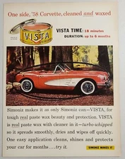 1958 Print Ad Vista Car Wax by Simoniz '58 Corvette Convertible Man Admires Car