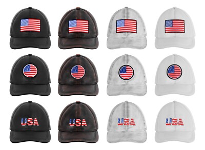 USA Baseball Cap amerikanische Flagge Mütze Stickerei Leder Sport verstellbar Golf Cap