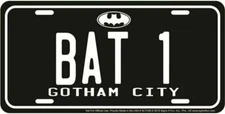 BAT 1 GOTHAM CITY LOGO BLACK METAL LICENSE PLATE MADE IN USA