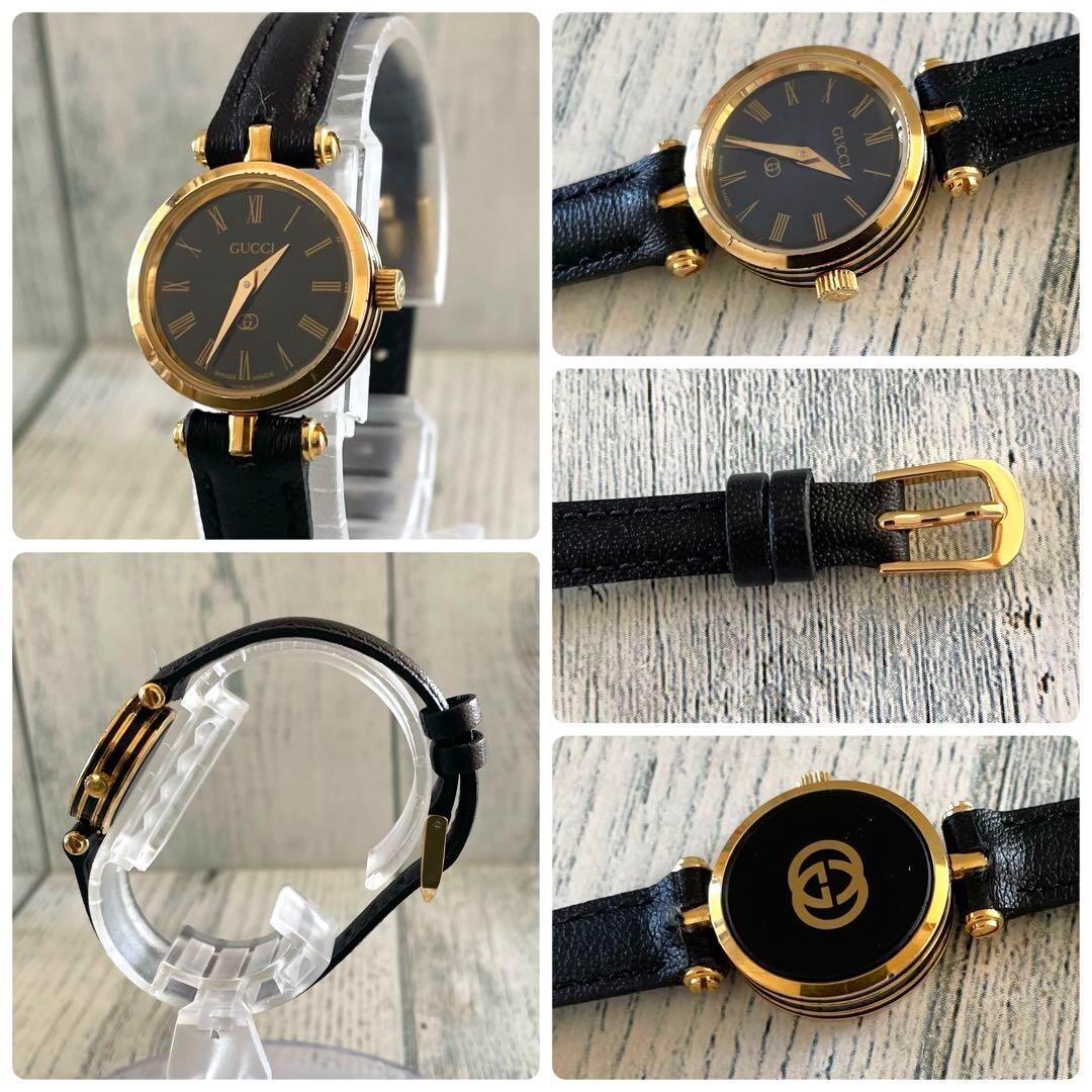 GUCCI Sherry Line Watch Black Gold Used From Japan Check