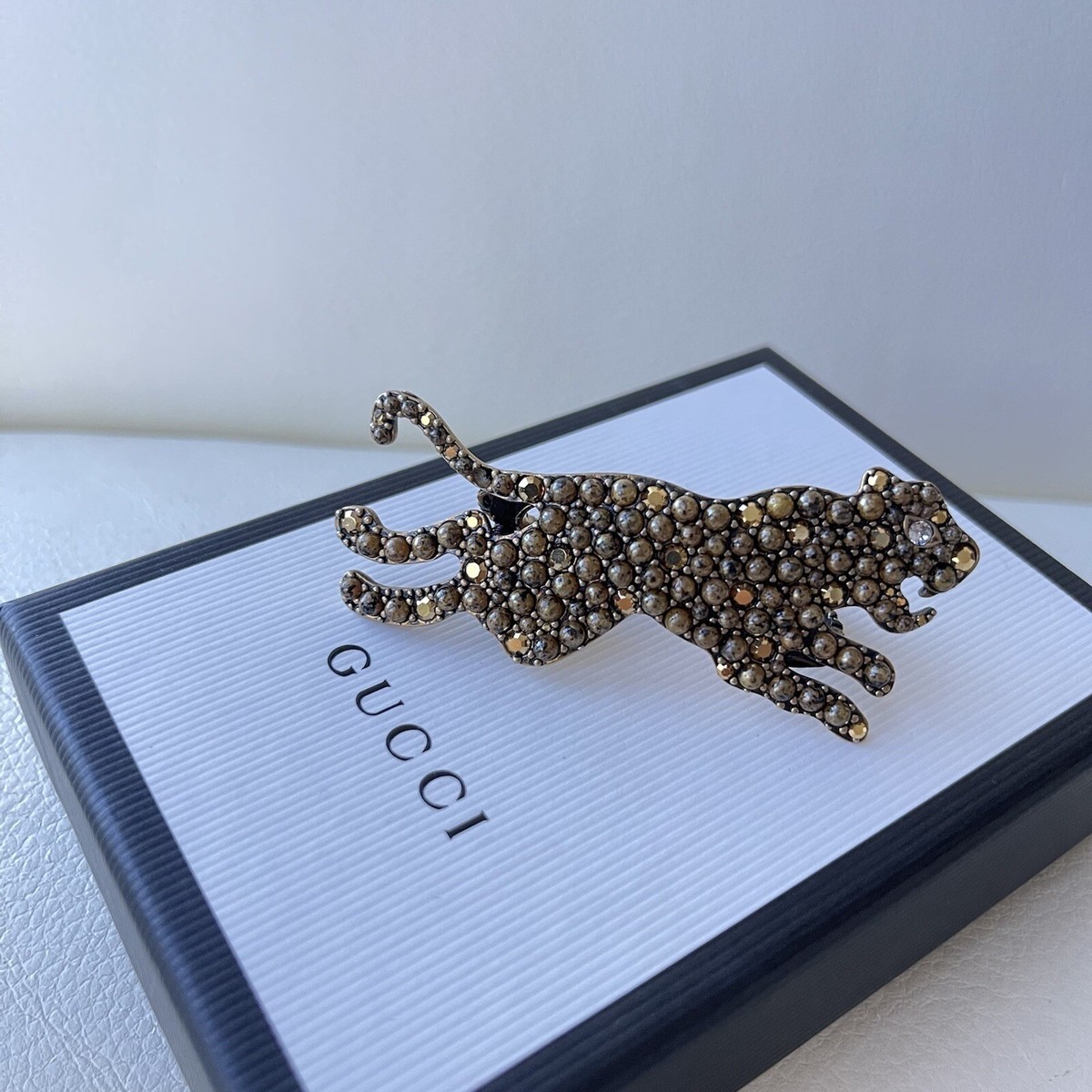 NEW GUCCI RING DOUBLE Crystals SIZE M/ US 7.5 Tiger Golden
