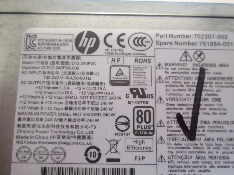 HP 240W Power Supply ProDesk EliteDesk 600 800 G1 SFF 702307-002 751884-001 - Image 2 of 4