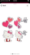 Sanrio Silver Plated Hello Kitty  Hearts Stud Earring Set-NWT