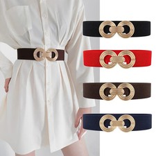 Wide Belt Double Ring Buckle Coffee Geometric 5cm Wide Waist Women's Belts