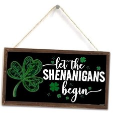 St Patrick's Day Wall Decor, Rustic Wooden Framed Sign with Shamrock Design,