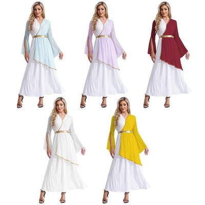 Women Dress Mythology Toga Party Costume Long Sleeve Robes Ancient Cosplay  | eBay