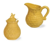 Boston International Embossed Ceramic Cream and Sugar Set, 2-Piece, Honeycomb