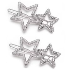 2Pcs Silver Bling Hollow Star Hair Clips, Non-Slip Metal Geometric Hairpin, E...