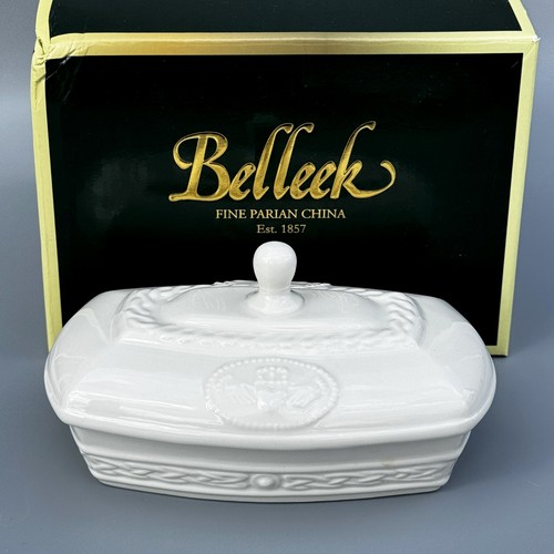 Belleek Ireland Butter Dish "Claddagh" w/Lid and Box, 14th Mark (2011- )