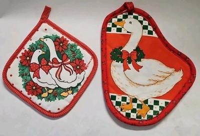 2 Vintage Christmas Goose Pot Holders, Franco,  B & D, Never Used, Great Cond.