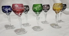 AJKA Marsala Cut Crystal Wine Hock Goblets – Set of 7 – Multicolor – 5" Tall