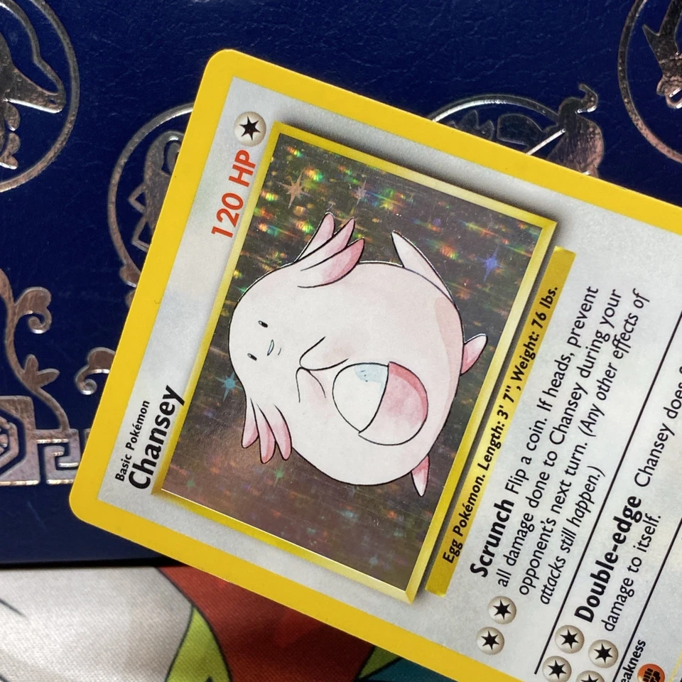Pokémon TCG Chansey Base Set Holo Unlimited Rare Card 3/102 Vintage LP - Image 3 of 4
