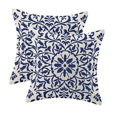 Navy Boho Pillow Covers 22x22 Set of 2, Bohemian 22" x 22" Pack of 2 Blue