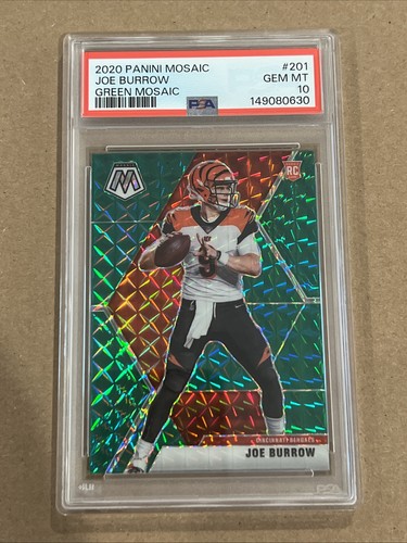 2020 Panini Mosaic Rookies Joe Burrow #201 Green (RC) GEM MT PSA 10