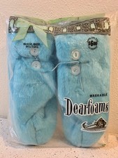 Vintage Dearfoams Blue Fuzzy Bootie Slippers In Bag - NOS - Size 9 1/2 - 10 1/2