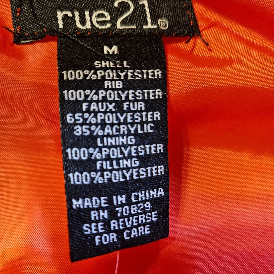 Women's Fur Trimmed Hooded Puffer Vest Vivid Orange SZ M Y2K 90's Retro Outdoors - Image 3 of 4