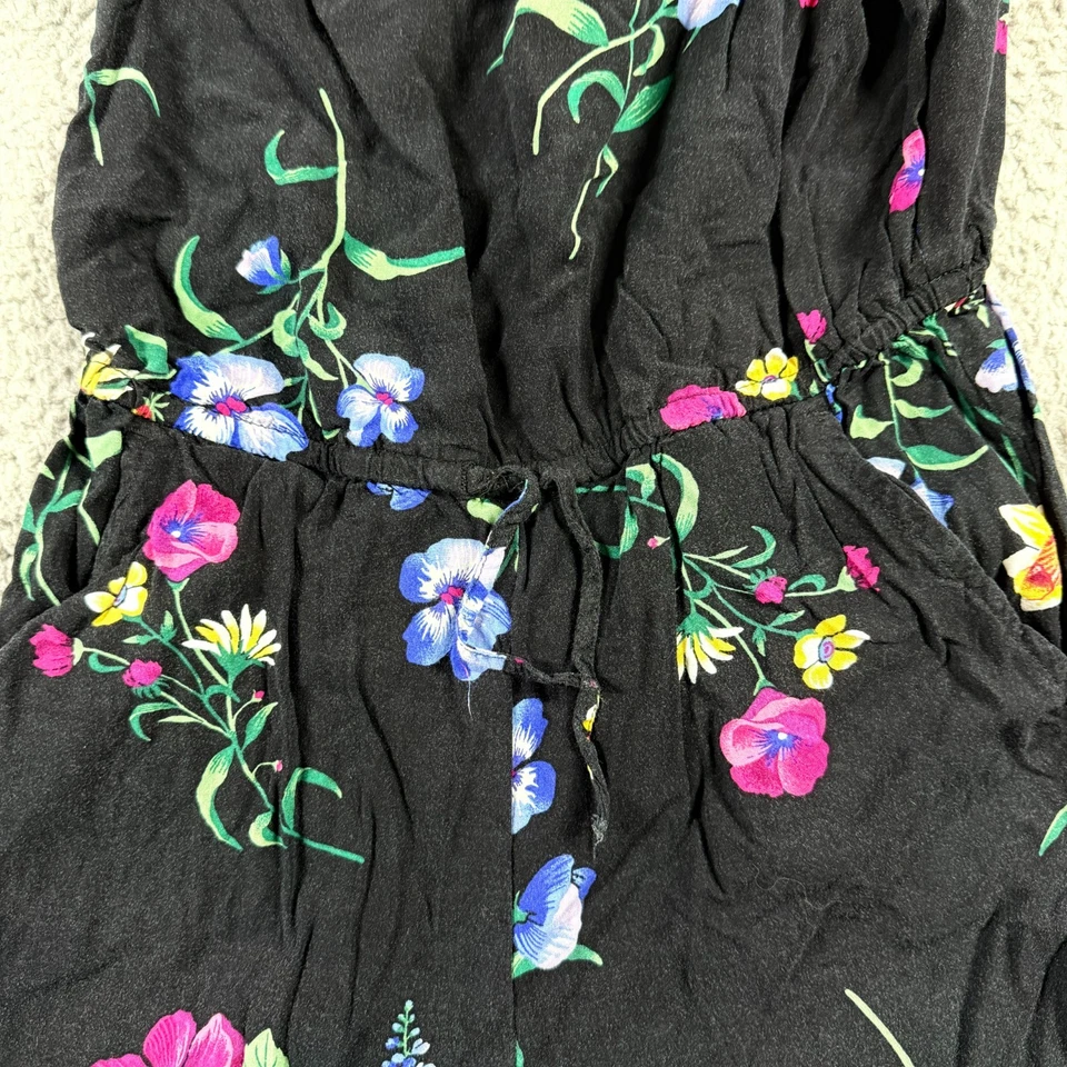 Antiguo Mono Azul Marino Negro Púrpura Niñas M/8 Floral Cottagecore Manga Acampanada Rayón Foto 3 de 4