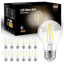 A19 Vintage LED Edison Bulbs, 60W Equivalent Light 12 Pack 5000k Daylight